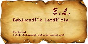 Babincsák Letícia névjegykártya